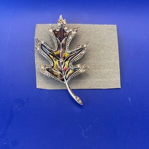 Colorful Liz Claiborne Leaf Brooch with Rhinestones